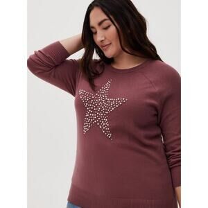 2/$30 Torrid Faux Pearl Star Sweater Plum Burgundy Red Plus Size 00